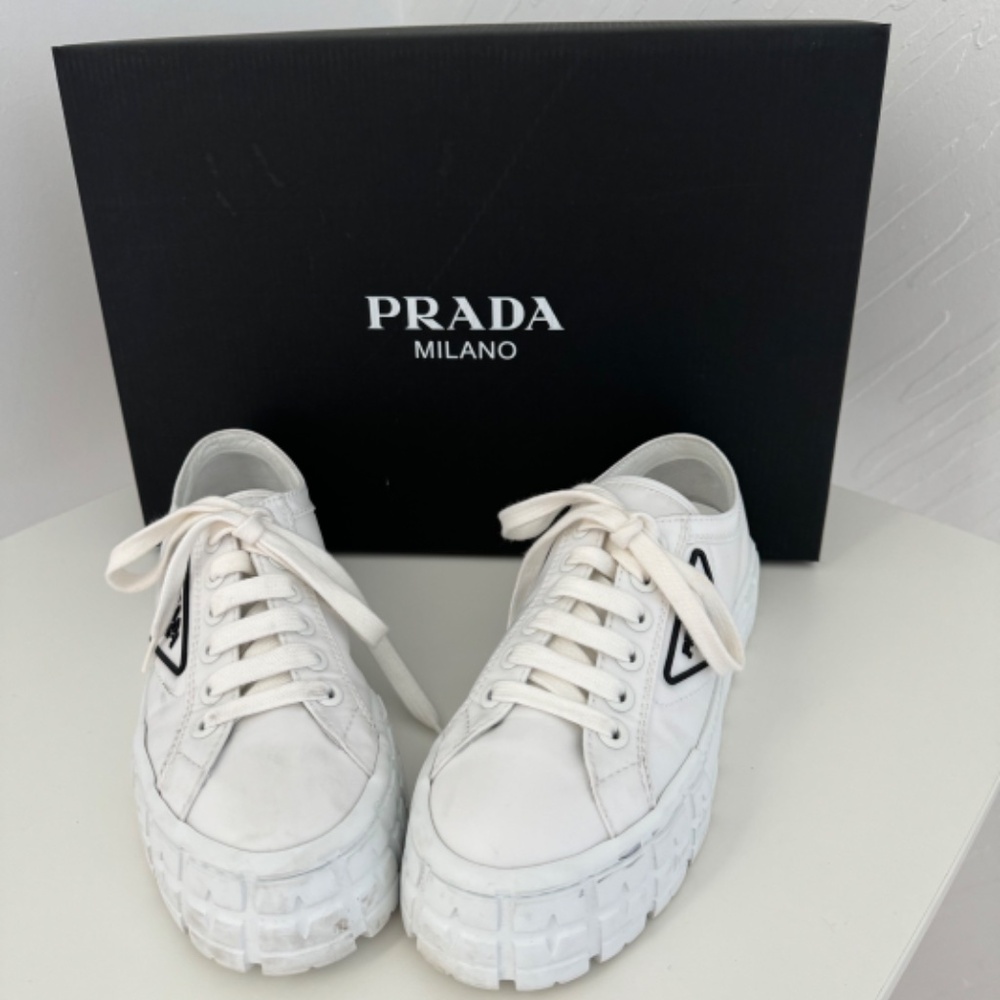 PRADA DOUBLE WHEEL RE-NYLOM GABARDINE SNEAKERS. NWT-includes box and dustbin.